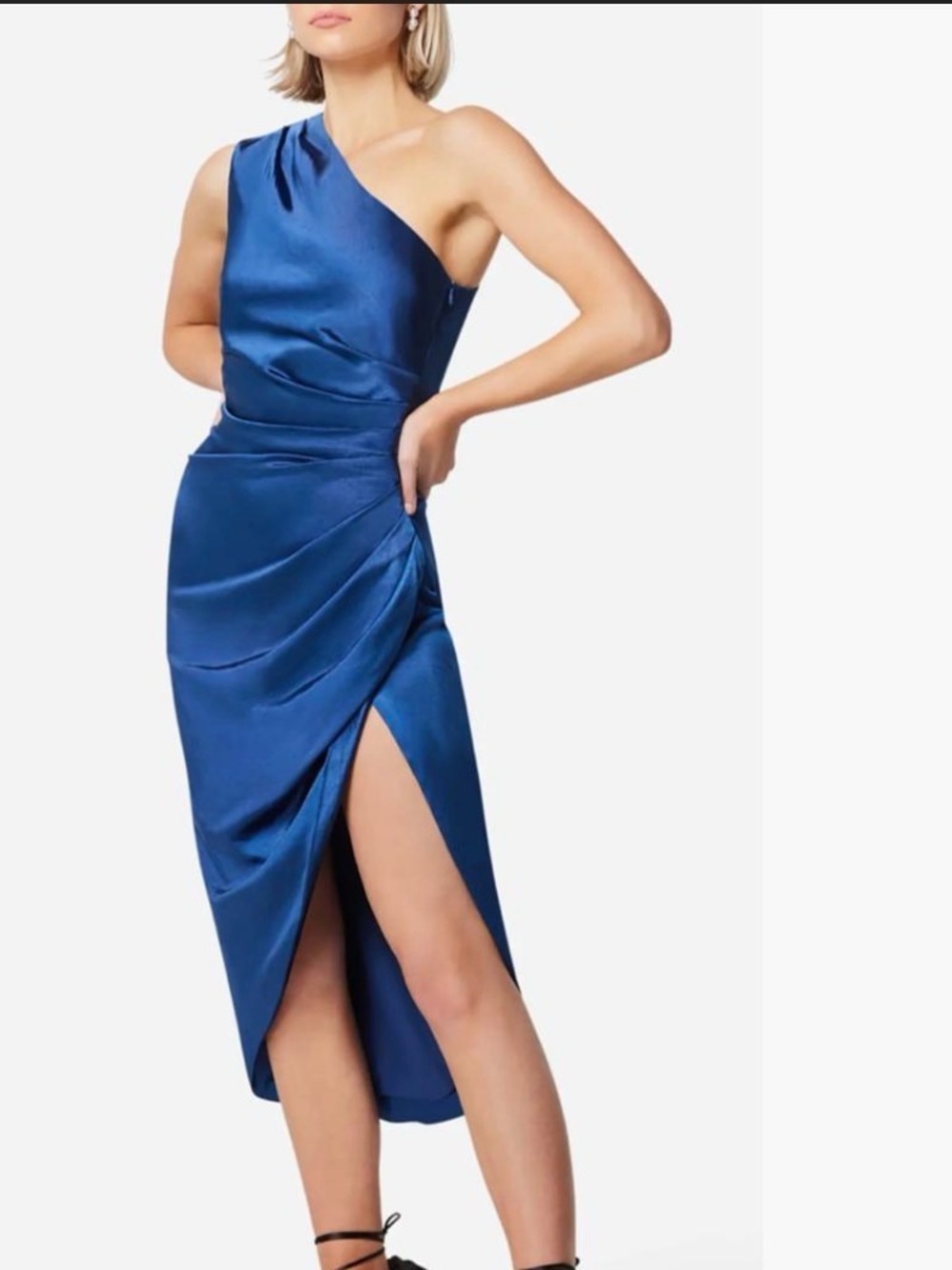 Elliatt Navy One-Shoulder Draped Evening Dress